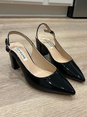 Black Pointed Toe Slingback Block Heels - Size 6